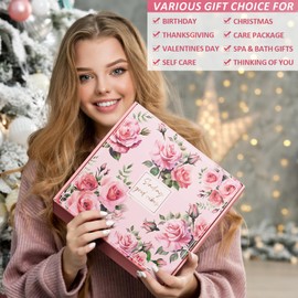 Valentines Day Gifts for Her, Relaxing Spa Gifts for Women Self Care Gift Care Package Unique Birthday Gifts for Women Friend Her Mom Sister Wife Daughter w/Winter Beanie Hat Plaid Scarf Gloves Set