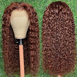 west kiss Reddish Brown Jerry Curly Lace Front Wig Human Hair 5x5 HD Lace Front Wigs Human Hair With Baby Hair Glueless Lace Front Wig Human Hair Wigs For Black Women Pre Plucked 180% Density 22 inch