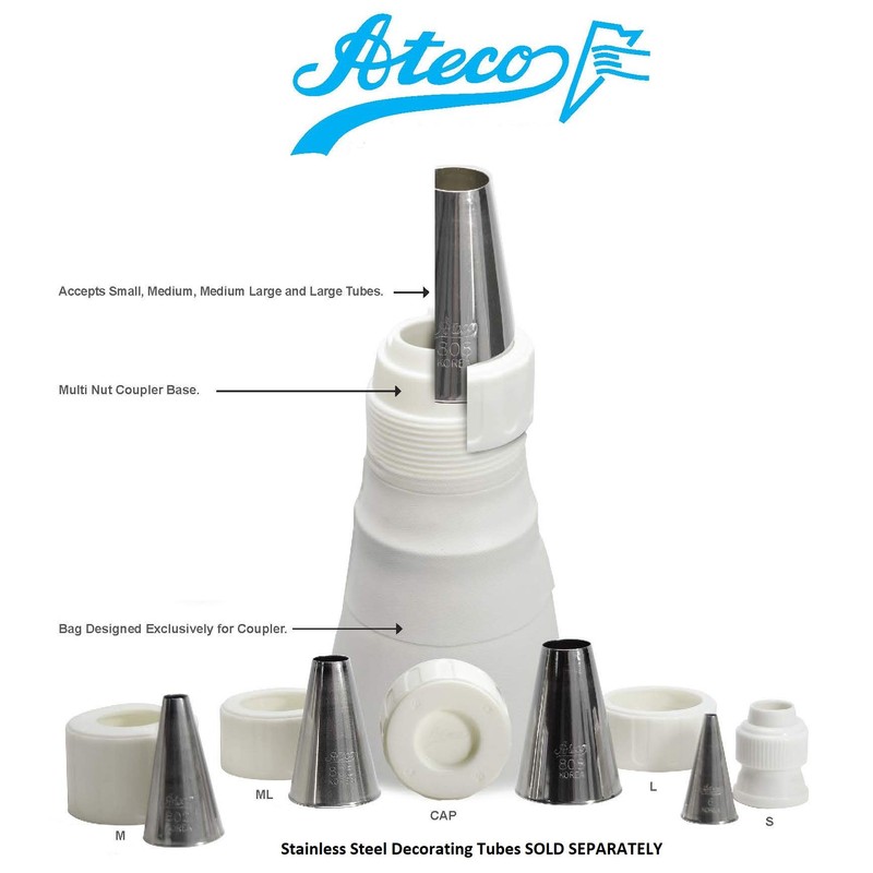 Ateco Universal Pastry Coupler and Cap Set | 7 Piece