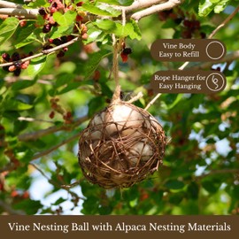 Backyard Essentials Round Vine Bird Nesting Material Ball with All Natural Alpaca Wool for Wild Bird Houses