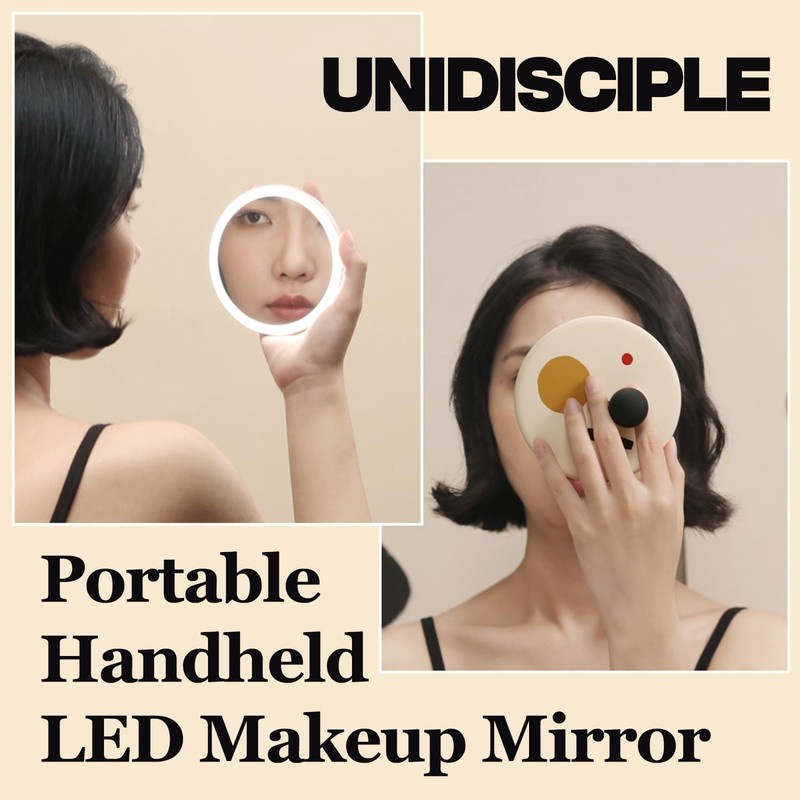 UNIDISCIPLE Handheld Rechargeable Travel Makeup Mirror with LED Light, Compact