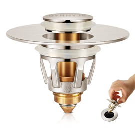 QYHNYJF Bathroom Sink Stoppers Brushed Nickel – Pop Up Drain Stopper & Strainer, 2-in-1 Universal Sink Stopper for 1.1" to 1.5" Bathroom Sink Drain Pipes, Brushed Nickel Finish