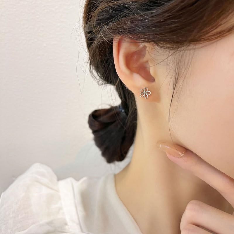Silver 925 Earrings, Silver, Flower, Simple, Hypoallergenic, Sterling Silver Silver