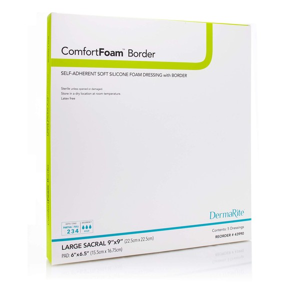 ComfortFoam Border Sacral - 9"x 9" - Self Adherent, Soft Silicone Foam Dressing - for Full and Thick Exuding Wounds, Showerproof, Provides Thermal Insulation
