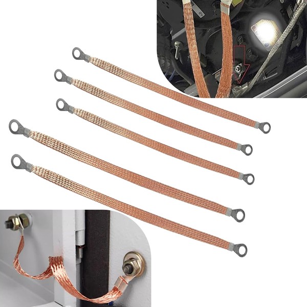 Slykew 5 PCS Car Engine Grounding Strap, 6mm² 9.84"/12.99" 8-hole