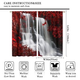 GoDazzling - Cortinas opacas para ventanas de cascada de bosque rojo, ventana con estampado de paisaje natural negro y rojo, para sala de estar, recámara, 72 x 63 pulgadas, 2 paneles