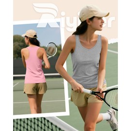 Riyiper 4 Pack Women's Tank Tops Loose Fit V Neck Racerback Tops Sleeveless Casual Tee Basic Summer 2025 Workout Yoga Shirts(Black, Light Gray, White, Pink,Medium)
