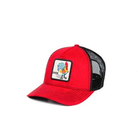 Ashen Fane Faux Suede Polyester Blend Animal Patch 5 Panel Classic Adjustable Mesh Back Trucker Hat, Cock Red/Black
