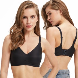 TOWINGO Bra Women Without Underwire, Push Up Bra V Neck, Non-Wired Bralette Women for Everyday Use, black