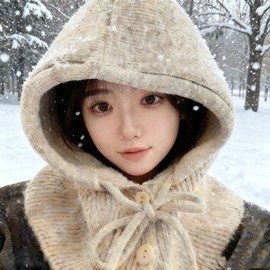 Balaclava Women's Hooded Hat Scarf Winter Warmer LF3570 Free Size/Khaki 4ea