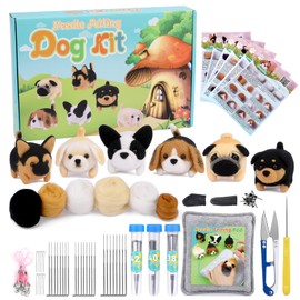 Needle Felt Starter Kit, 6 Pieces Dog Wool Needle Felting Kit, Needles Felting Supplies with Instruction,Felting Foam Mat, Wool Felting Kit for DIY Craft Animal Home Decoration