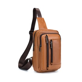 LOONGYOON Men's Leather Shoulder Bag Retro Casual Vertical Bag Business Travel Multi Zipper Pocket Handbag Chest Crossbody, brown, Unit size, Stylish and retro