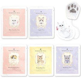 Nekosan Tea (NEKOSAN-TEA) Cat Cookie Cat Paw Tea Bag, Blue Jasmine Tea, Earl Grey, Darjeeling, Apple Tea & White Peach Oolong (5 Types)
