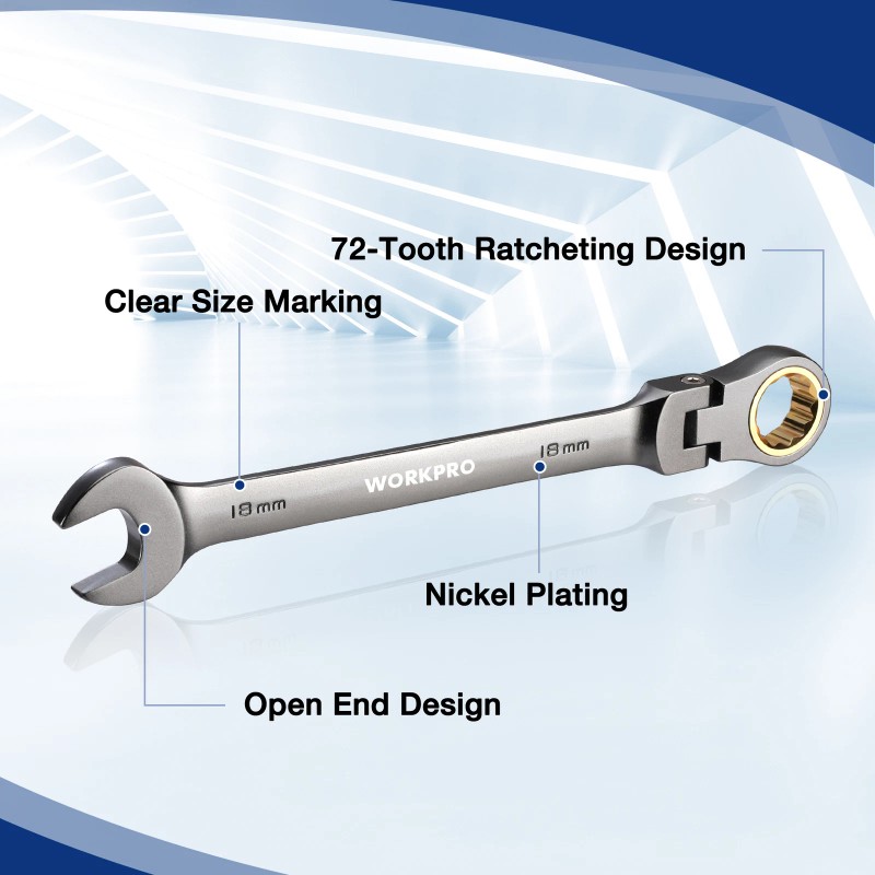 WORKPRO 22-Piece Flex-Head Ratcheting Wrench Set Metric 6-18mm & SAE