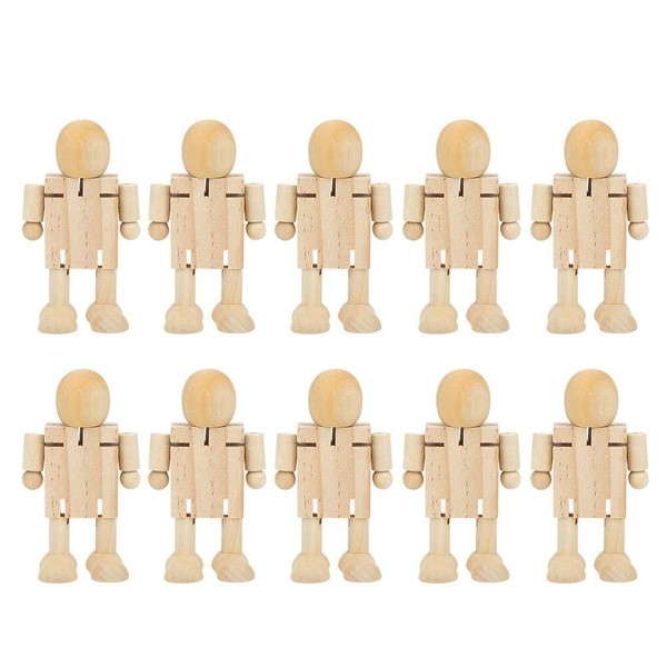 Wooden Robot, 10PCS Unfinished Wooden Robot Adjustable Figures Nature Bodies