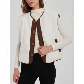 Lingjiazi Women's Fall Quilted Puffer Vest Sleeveless Winter Reversible Sherpa Fleece Jacket Outwear with Pockets(0806-Coffee-S)