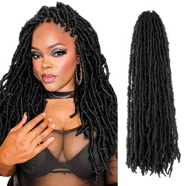 BOHOBABE 18 Inch Light Weight Butterfly Locs Crochet Hair 8 Packs Long Black Distressed Butterfly Faux Locs Crochet Hair, 1#