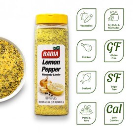Badia Lemon Pepper Seasoning, 24 oz - Pepper, Garlic & Onion, Zesty Citrus Blend for Chicken, Seafood & Vegetables