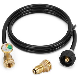 WADEO 6 Feet Propane Tank Extension Hose with Gauge, Include Tank Adapter Converts POL 100 lb Propane Tank to QCC1 for Gas Grill, Heater and Propane Appliances