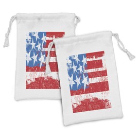Ambesonne American Flag Fabric Pouch Set of 2, Culture Flag Solidarity of USA Stars Inspiration Retro Royalty Vintage Art, Small Drawstring Bag for Toiletries Masks and Favors, 9" x 6", Coral White
