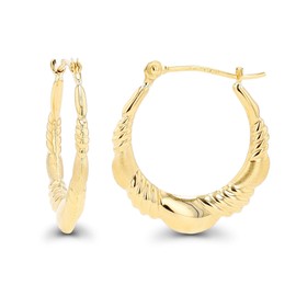 14K Yellow Gold Polished & Satin Twist Hoop Earrings For Women | 2x21mm Hoops | Earrings For Sensitive Ears | Solid Gold Earrings For Women
