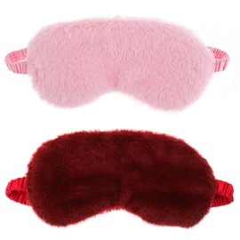 2 Pcs Plush Eye Mask Soft Sleeping Blindfold Eye Cover Comfortable Furry Faux Fur Sleeping Mask Satin Nap Night Eyeshade Cover for Women Men Gift (Pink, Red)