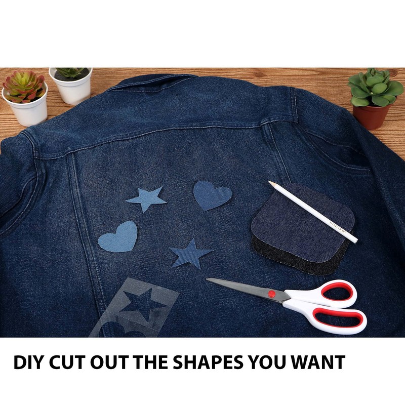 SINGER Fabric Iron-On Patches Blue Denim Set with Stencil, Set