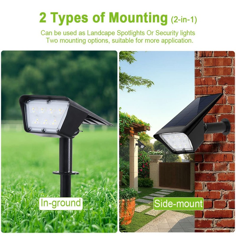 EMANER Landscape Lights Outdoor Solar Powered, 2-Pack 80W Equivalent, Dusk