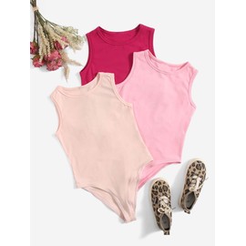 Milumia Girl's 3 Piece Casual Solid Tank Top Sleeveless Round Neck Bodysuit Jumpsuit Multi Pink 10 Years