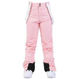 Women's Ski Pants Insulated Snow Pants Winter Warm Detachable Suspender Outdoor Waterproof Snowboard Pants Bibs(Pink,S)