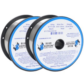 Blue Demon E71TGS X .030” X 2 LB X 2 Pack MIG/GMAW Gasless Flux Core Carbon Steel Welding Wire, All Position, Easy Slag Removal, Formulated To Provide Porosity-Free, X-Ray Quality Welds