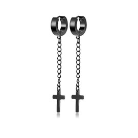 Unisex Punk Hip Hop Stainless Steel Silver Black Gold Tone Lock Thunder Lightning Bolt Dangle Huggie Hoop Earrings Gift for Women Men Boy Teens, Stainless Steel, No Gemstone