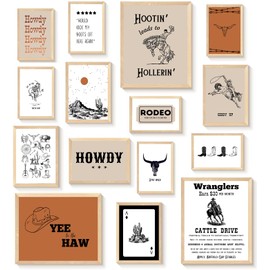 KBKBART Retro Western Wall Art Set – 15 Vintage Cowboy & Desert Prints, Wild West Rodeo and Southwest Decor for Living Room, Bedroom, or Office (Unframed, Multi Sizes, 11"x14" Largest)