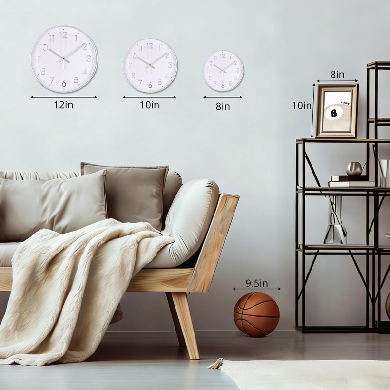 bakbrand Wall Clock Silent Modern Round Decor Clock Non-Ticking Battery