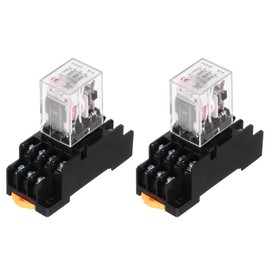MECCANIXITY 2Pcs AC 24V Electromagnetic Power Relay, 14-Pin 3A Power Coil Relay with LED Indicator and Socket Base DPDT 4NO 4NC - MY4NJ for Industrial, Home Appliances and DIN Rail System