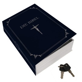 Booksafe L in Bible Look Blue - The Bible - Secret Hiding Place Book Hiding Place in the Book of God Book Safe in Dark Blue Silver Cross Bible Hiding Place