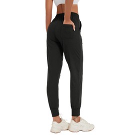 BATHRINS Women Tapered Joggers with Pockets – Casual Yoga High Waist Sweatpants Black