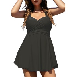 COCOPEAR - Traje de baño elegante cruzado de una pieza para mujer, Negro mate #1, Small, CH