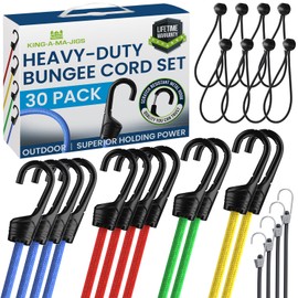 (30 Pack) Durable, Long Lasting - Assorted Bungee Cords with Hooks Heavy Duty Outdoor - Includes Mini Bungees and Bungee Cords with Balls
