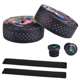 YAPJEB Bicycle Bar Tape, Road Bike Handlebar Tape, Road Bar Tape, Anti-Slip, Breathable, Shock Absorption, End Cap, 2 Rolls, Left and Right Set (01, Multicolor)
