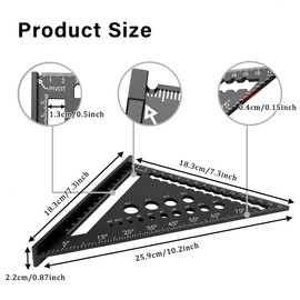 7inch Metric Triangle Ruler, Speed Square with 14 Types of Drill Holes, Metal Professional Triangle Tool Ruler, Aluminum Alloy Carpenters Tools for Carpentry Engineers Designers DIY