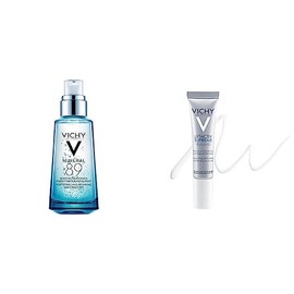 Vichy Minéral 89 - Ácido Hialurónico en suero diario para rostro que fortalece e hidrata la piel para una apariencia sana de la piel + LiftActiv Crema para Contorno de Ojos - antiarrugas y reafirmante