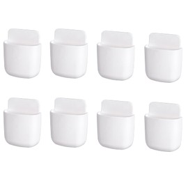 Pack of 8 Remote Control Holder Organiser Phone Holder Wall Organiser TV Air Conditioning Wall Mount Damage-Free Storage Box Mini Storage Box for Home and Office (White)