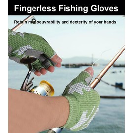 SUJAYU Fishing Gloves - Men & Women, Anti-slip Silicone Sailing & Kayak Gloves, UV Sun Protection, Fly Fishing Accessories (Green, Large)