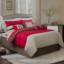 Elegant Comfort 12-Piece Bed-in-a-Bag, Cirena Microsuede Comforter Collection with 6-Piece Sheet Set, Smart Pockets and Decorative Pillows, All Season Bedding, 12PC Cirena, Full, Red