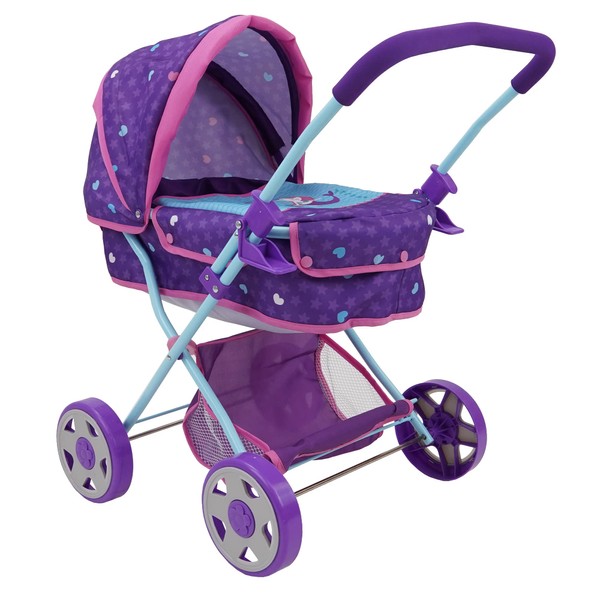 509 Crew: Mermaid Doll Pram - Kids Pretend Play, Retractable Large Canopy, Shopping Basket & Removable Carry Cot Bed, Ages 3+ (T721028)