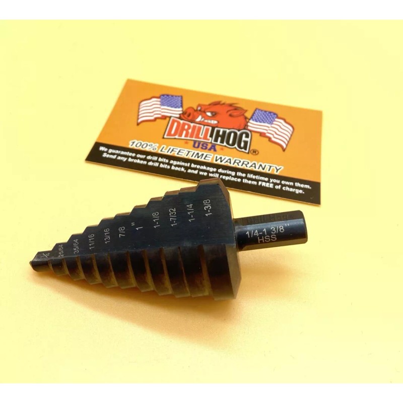 Drill Hog® Step Drill Bit 1/4-1-3/8 Multi UniBit Pig Steel