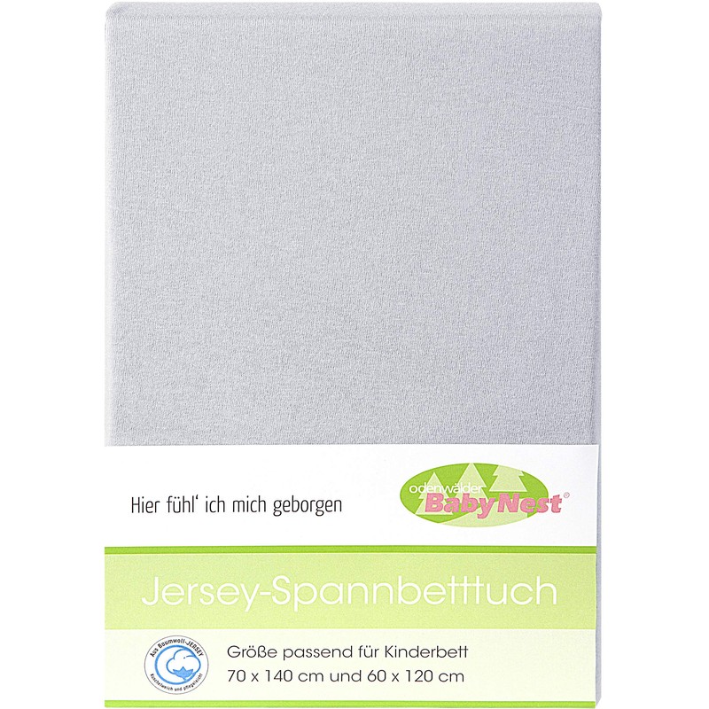 Odenwälder Jersey Fitted Sheet for Cot Bed Light Silver, Size: