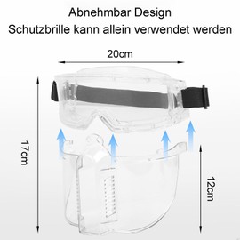 Kadryxon Face protection, full face mask, protective glasses for people who wear glasses, protective mask, transparent face protection, visor, safety glasses, work safety glasses, HD, durable