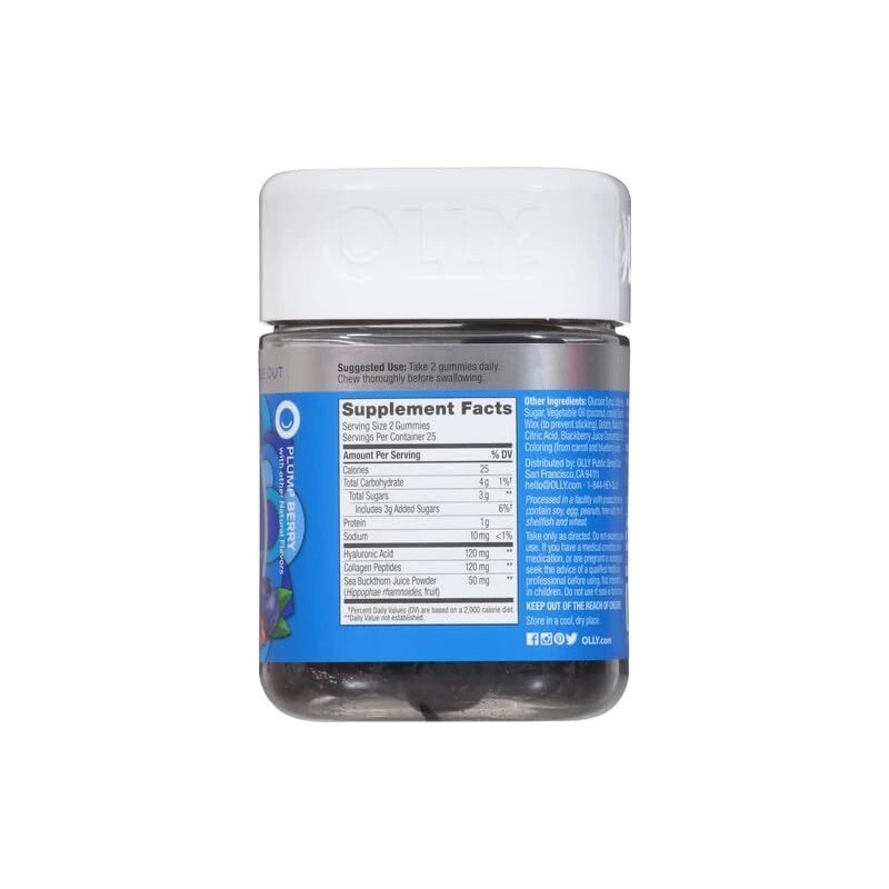OLLY Glowing Skin Gummies 50 Count with Hyaluronic Acid Collagen